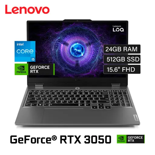 LAPTOP LENOVO LOQ 15IAX9 INTEL CORE I5-12450HX RAM 24GB DDR5 SSD 512GB NVME NVIDIA RTX 3050 6GB 15.6" FULL HD 