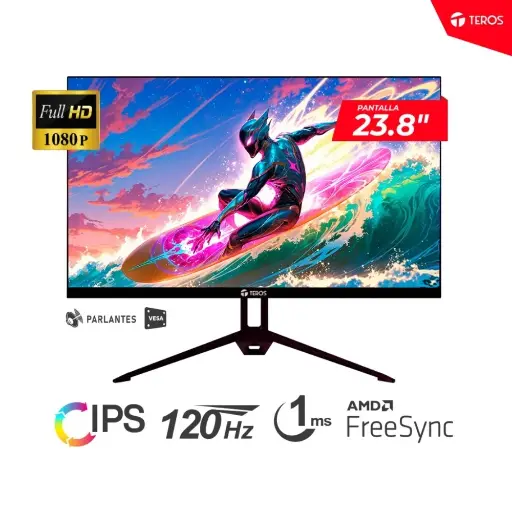 MONITOR TEROS TE-2415S, 23.8”, PLANO, 120HZ, 1920X1080 FULL HD, VGA, HDMI
